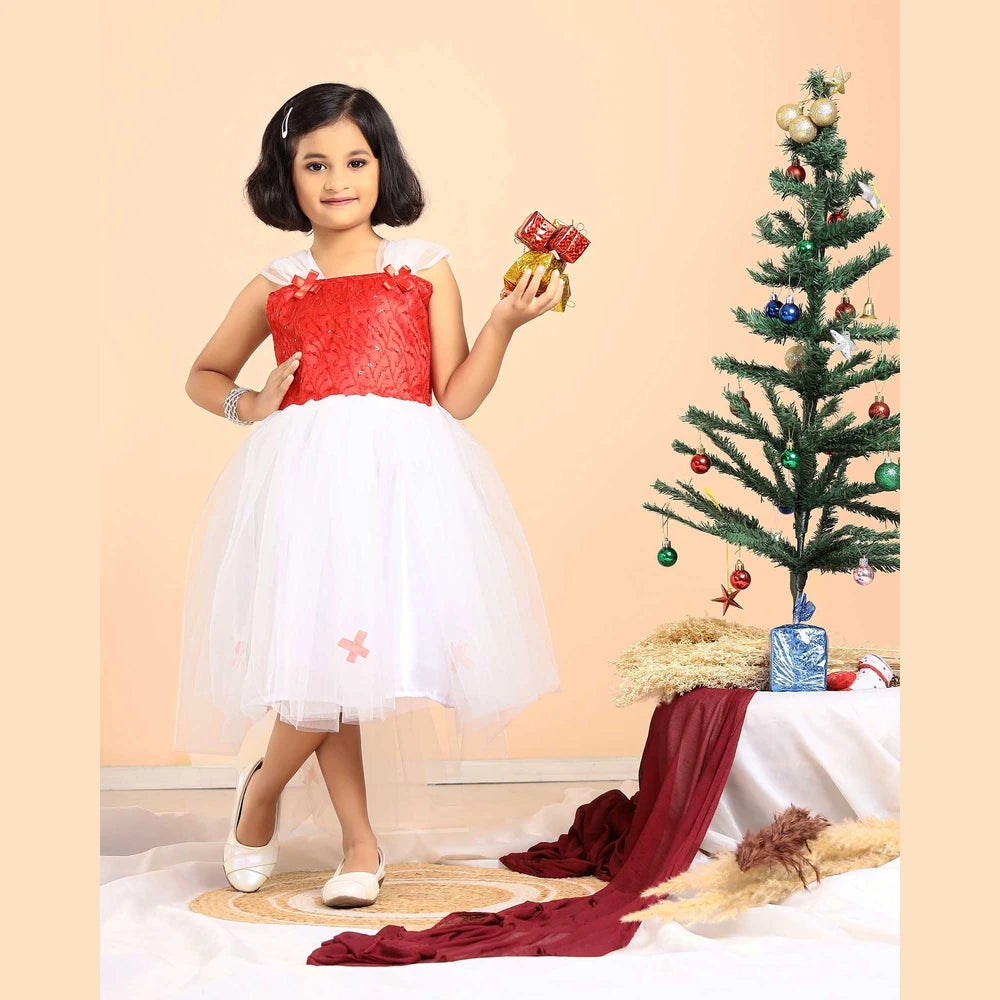 Kids White with Red Festival Frock WGF006