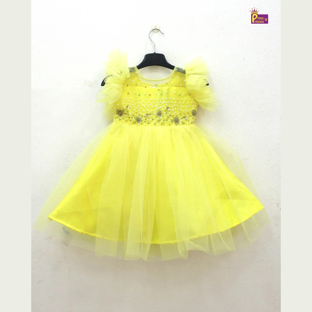 Kids Yellow Aari work Prince N Princess Birthday Gown WGF034
