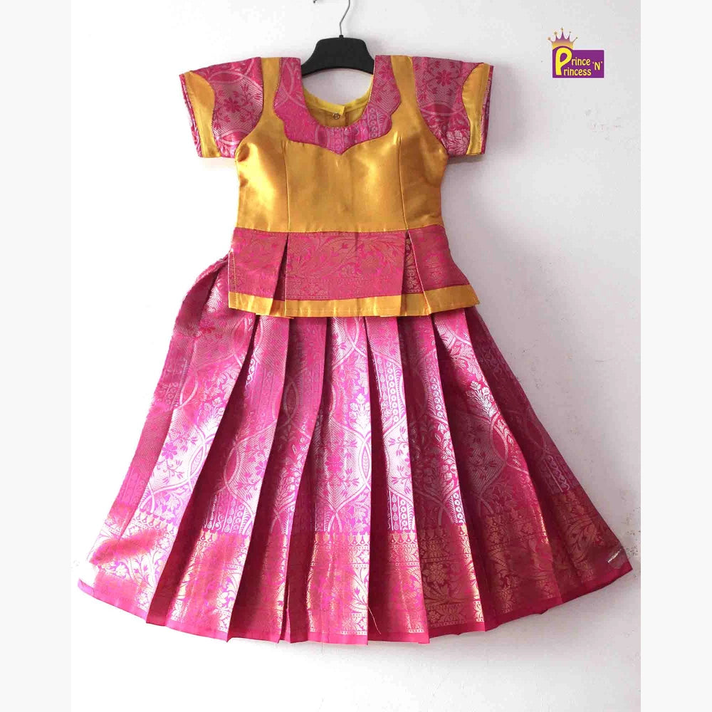 Kids Yellow and pink Designer Pattu Pavadai PPP1397