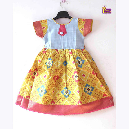 Kids Yellow Blue Ethnic Party Gown PG314