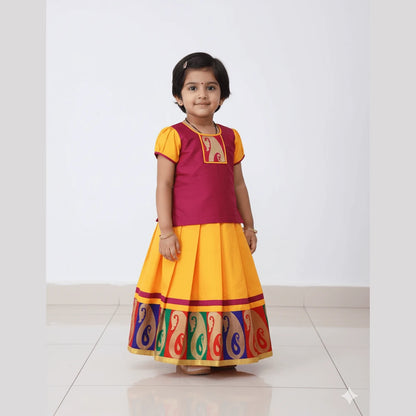 Kids Yellow Traditional Pattu Pavadai PPP814