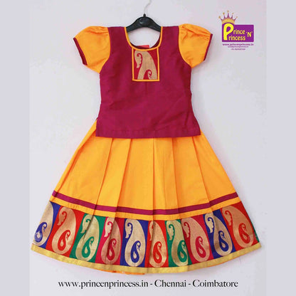 Kids Yellow Traditional Pattu Pavadai PPP814