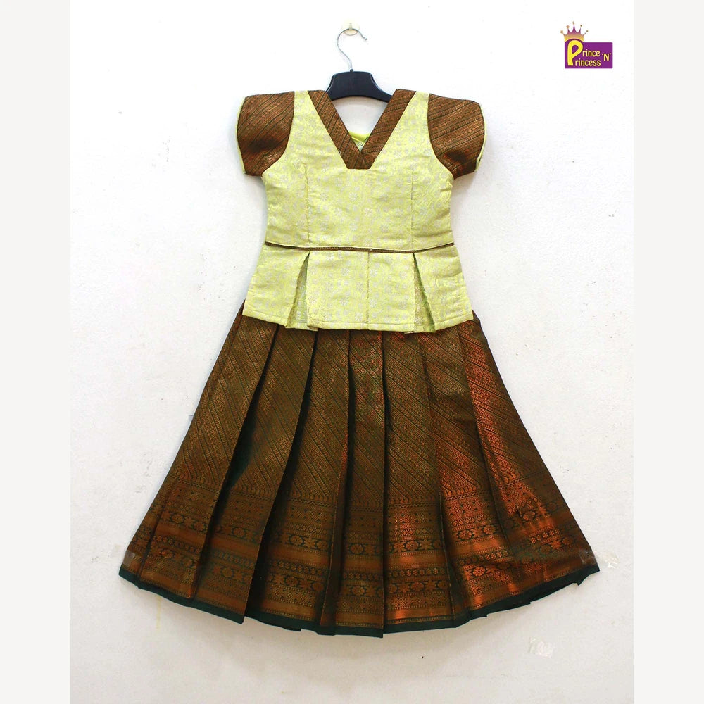 Kids Yellow with Dark Green Pattupavadai PPP1795