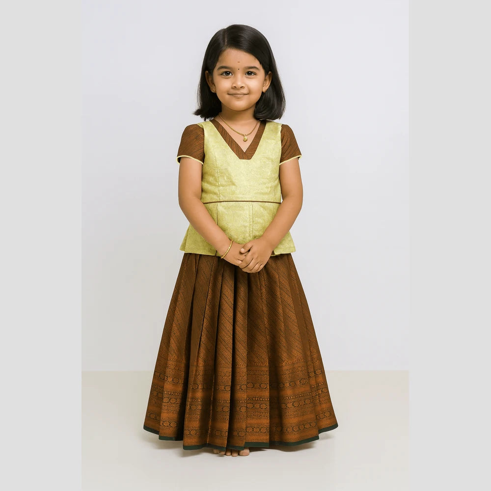 Kids Yellow with Dark Green Pattupavadai PPP1795