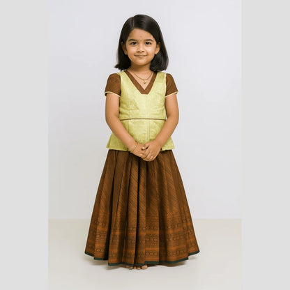 Kids Yellow with Dark Green Pattupavadai PPP1795