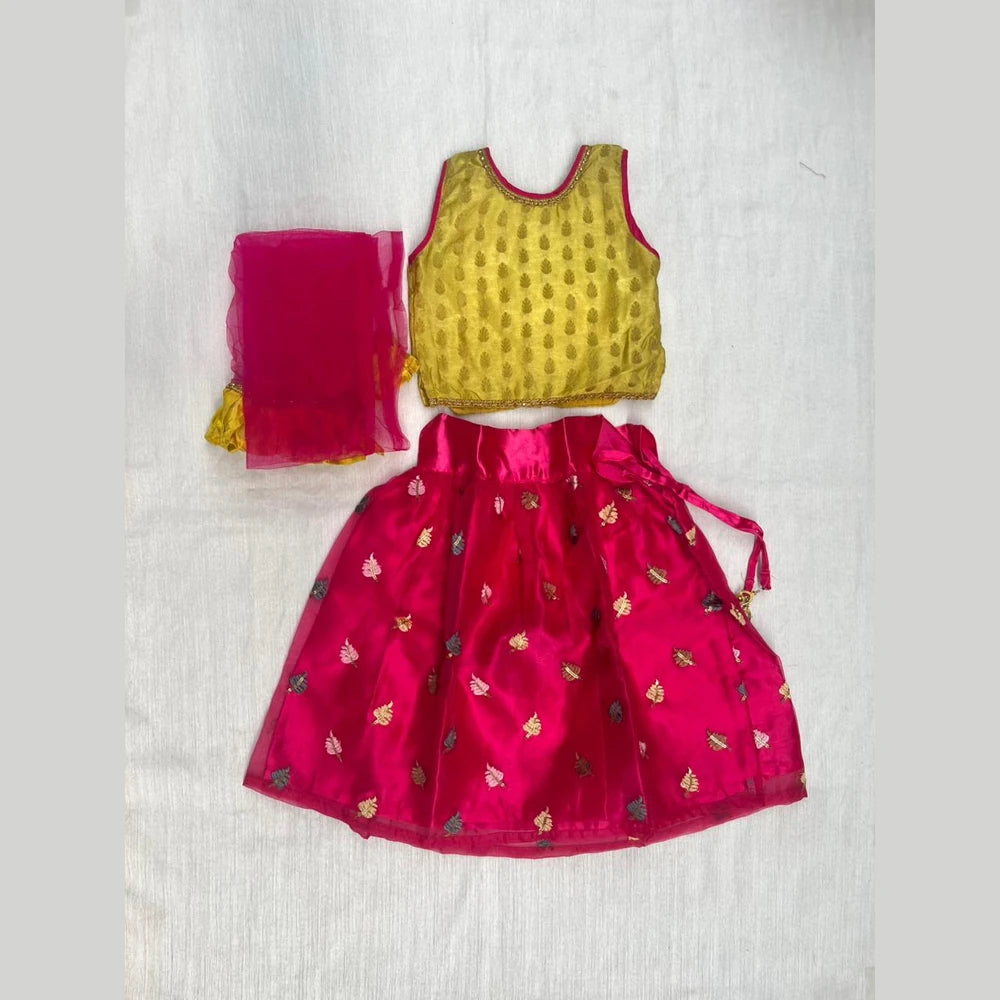 Kids Yellow With Pink Sequence Embroidery Lehenga Choli LC107