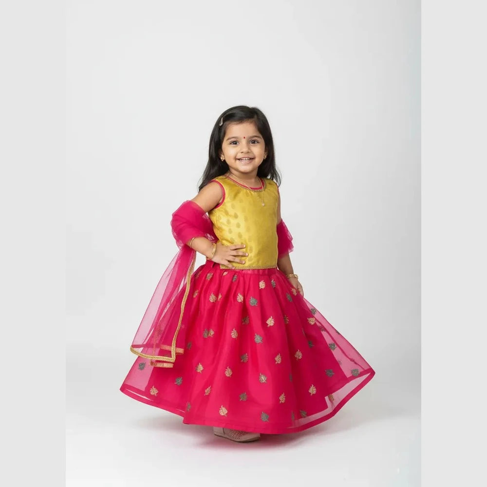 Kids Yellow With Pink Sequence Embroidery Lehenga Choli LC107