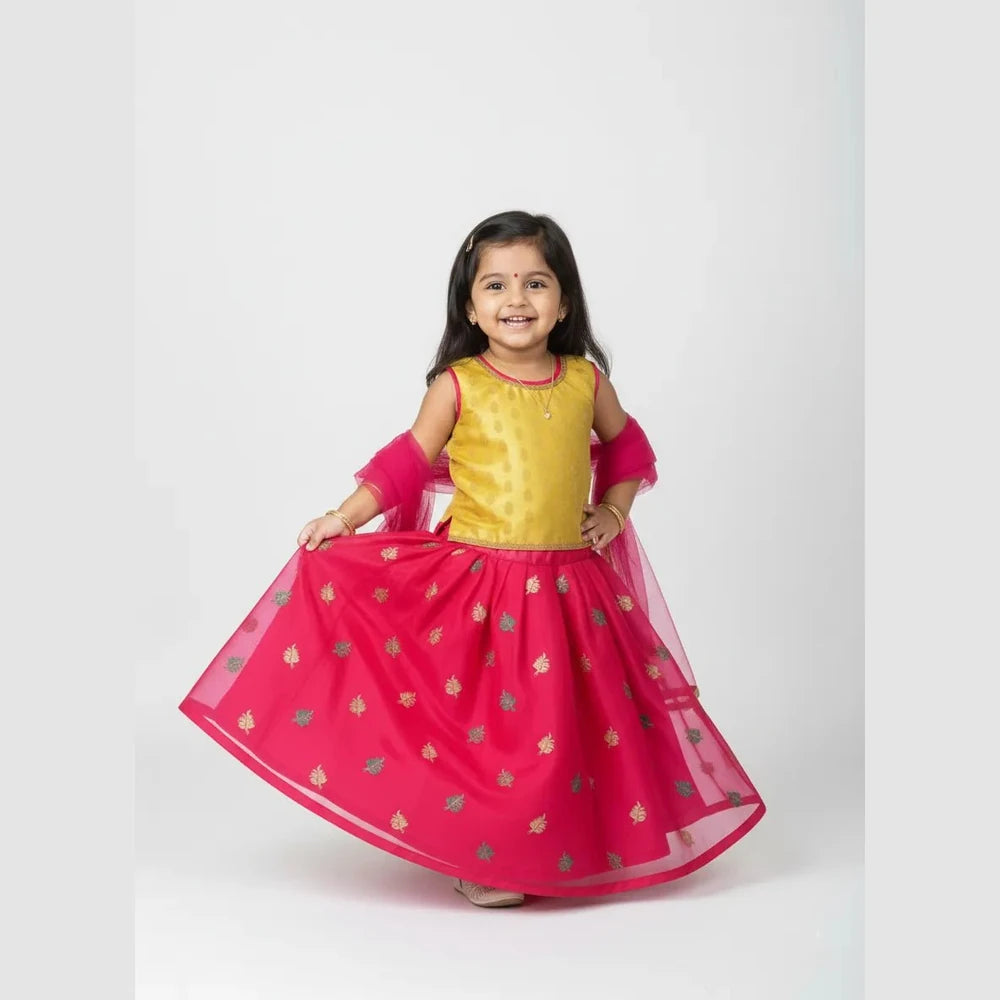 Kids Yellow With Pink Sequence Embroidery Lehenga Choli LC107