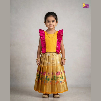 Kids Raw Silk Pattu Pavadai in Yellow PPP2029