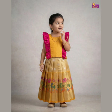 Kids Raw Silk Pattu Pavadai in Yellow PPP2029