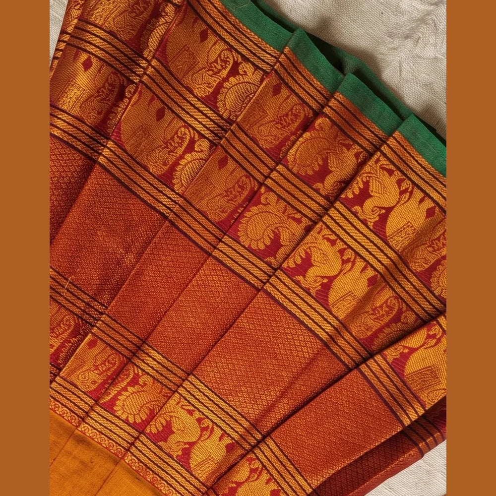 Mustard Gold Kalyani Cotton Pattu Gown for Girls - Diwali Pongal Wear PG752