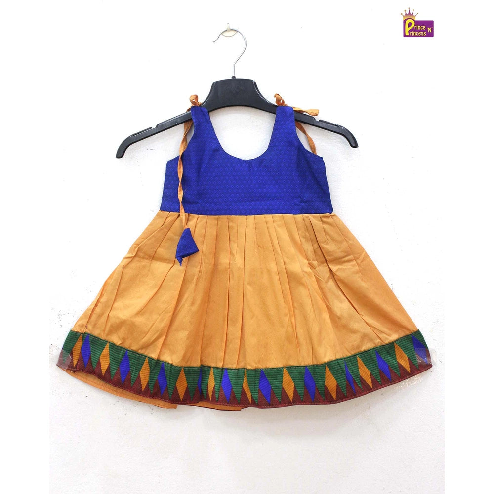 New born Blue with Orange Raw Silk Frock LF956