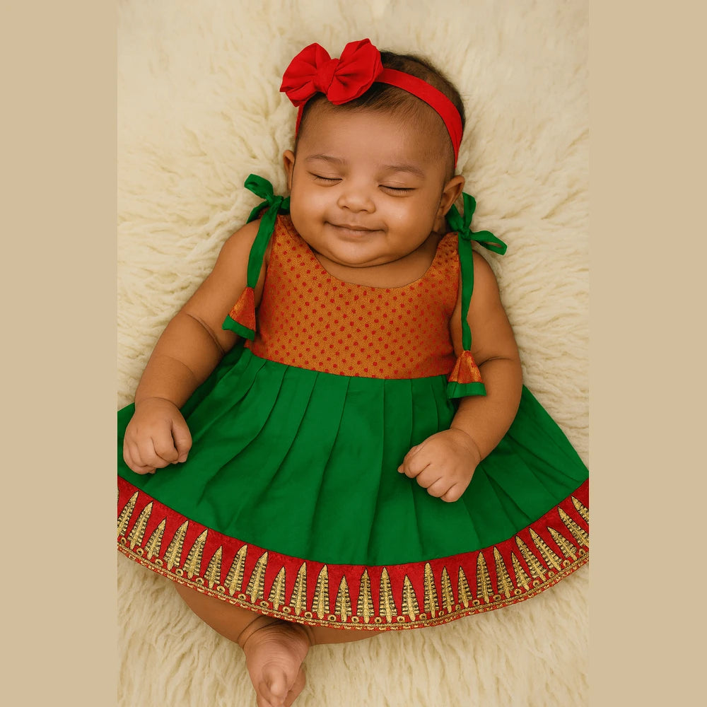 New Born Grand Green Red Lakshana Frock LF1044