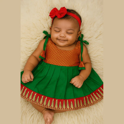 New Born Grand Green Red Lakshana Frock LF1044