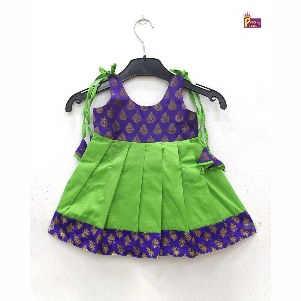 New born Purple & Green Raw Silk Frock LF028