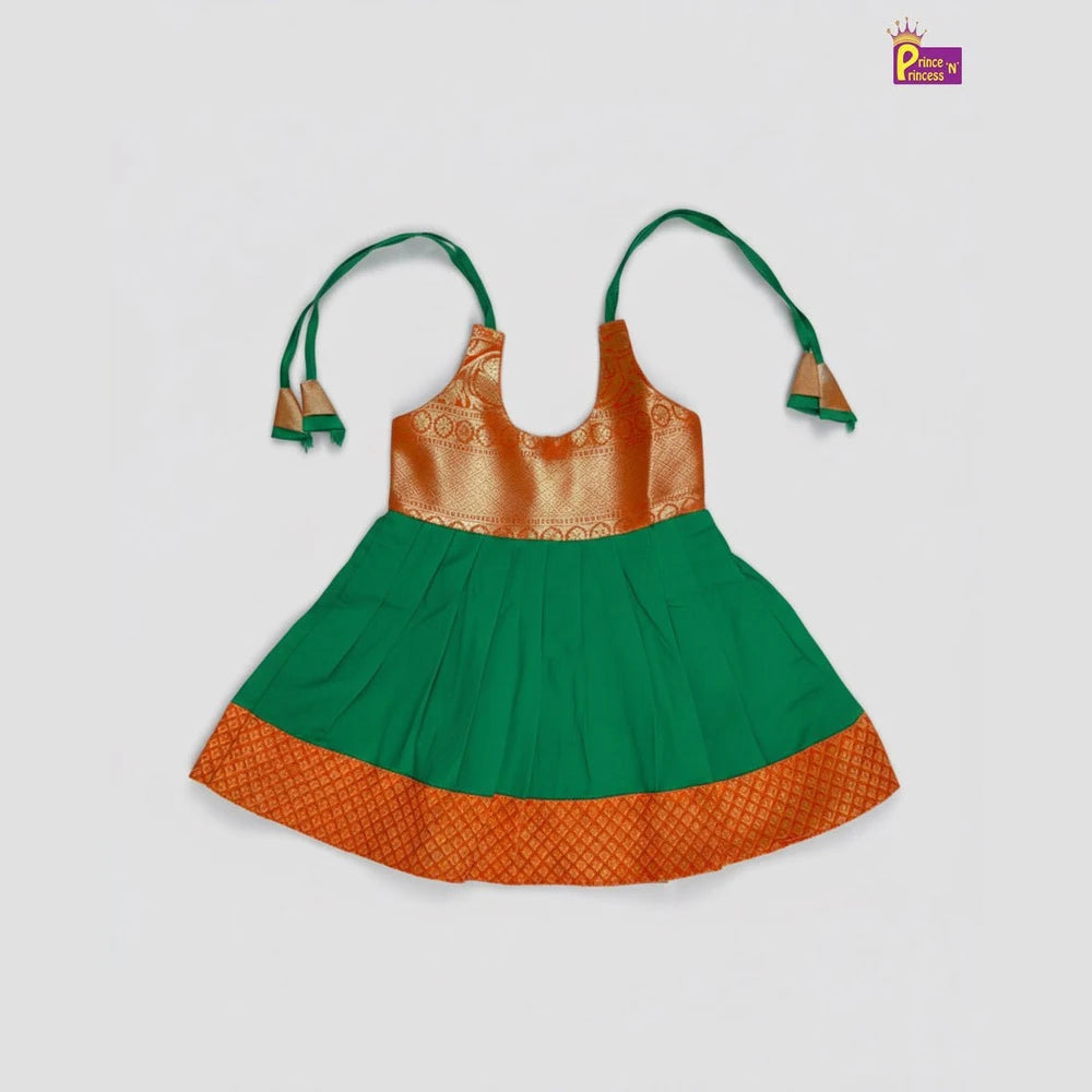 New Born Raw Silk Frock Orange with Green LF1749
