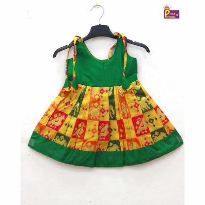 New born Yellow Green Raw Silk Frock LF716