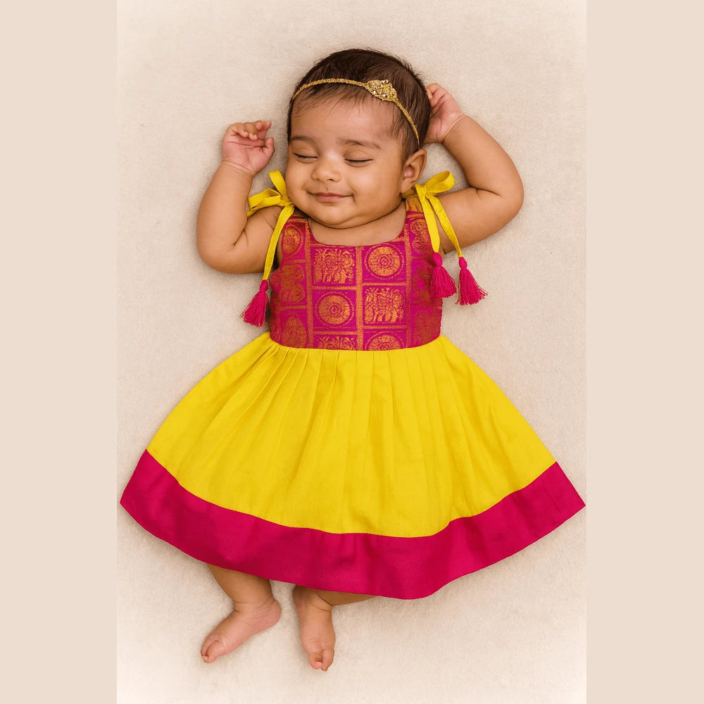 New Born Yellow Pink Lakshana Frock LF206