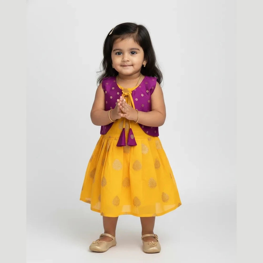 New Born Yellow With Purple Lakshana Frock LF003