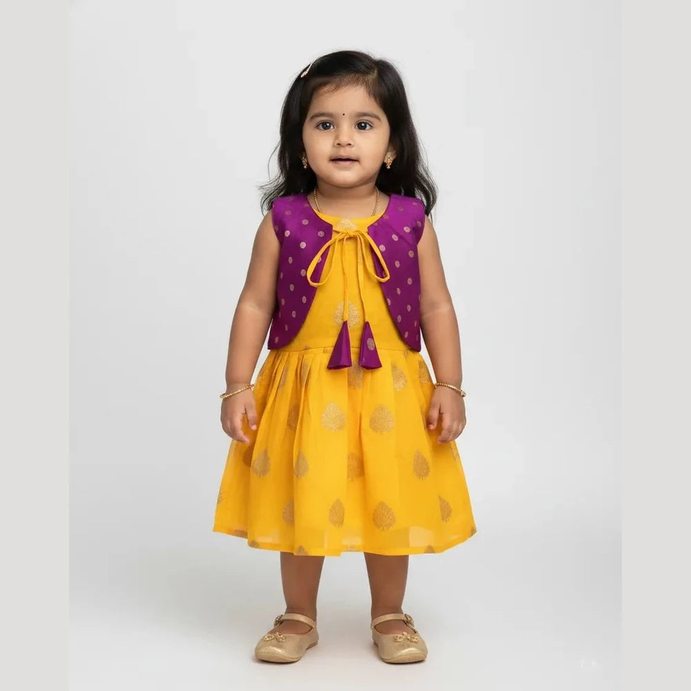New Born Yellow With Purple Lakshana Frock LF003