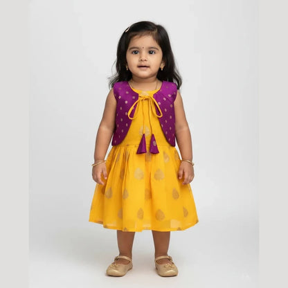 New Born Yellow With Purple Lakshana Frock LF003