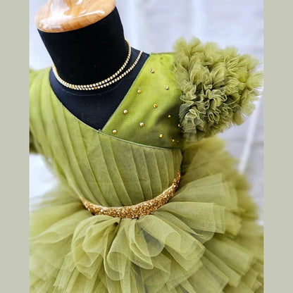 Olive Green Kids Birthday Frock BG196