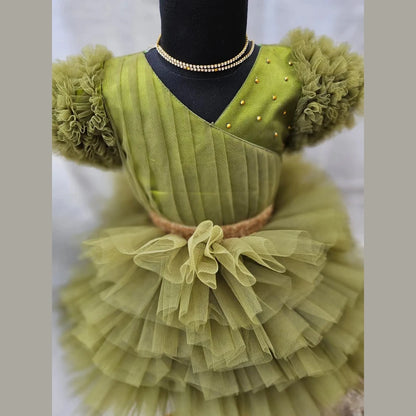 Olive Green Kids Birthday Frock BG196