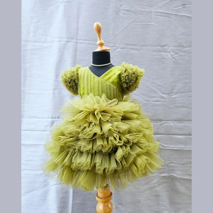 Olive Green Kids Birthday Frock BG196