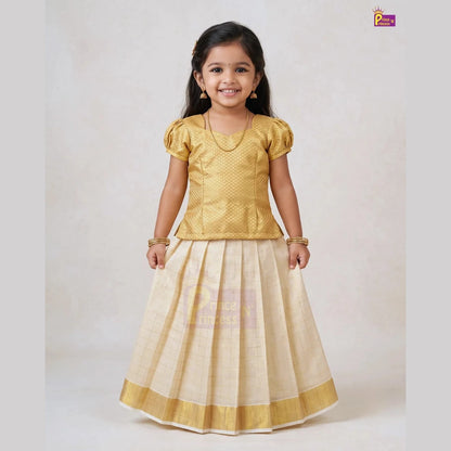 Onam Pattu Pavadai for Girls | Kerala Kasavu Pattu Pavadai Set PPP2100_1