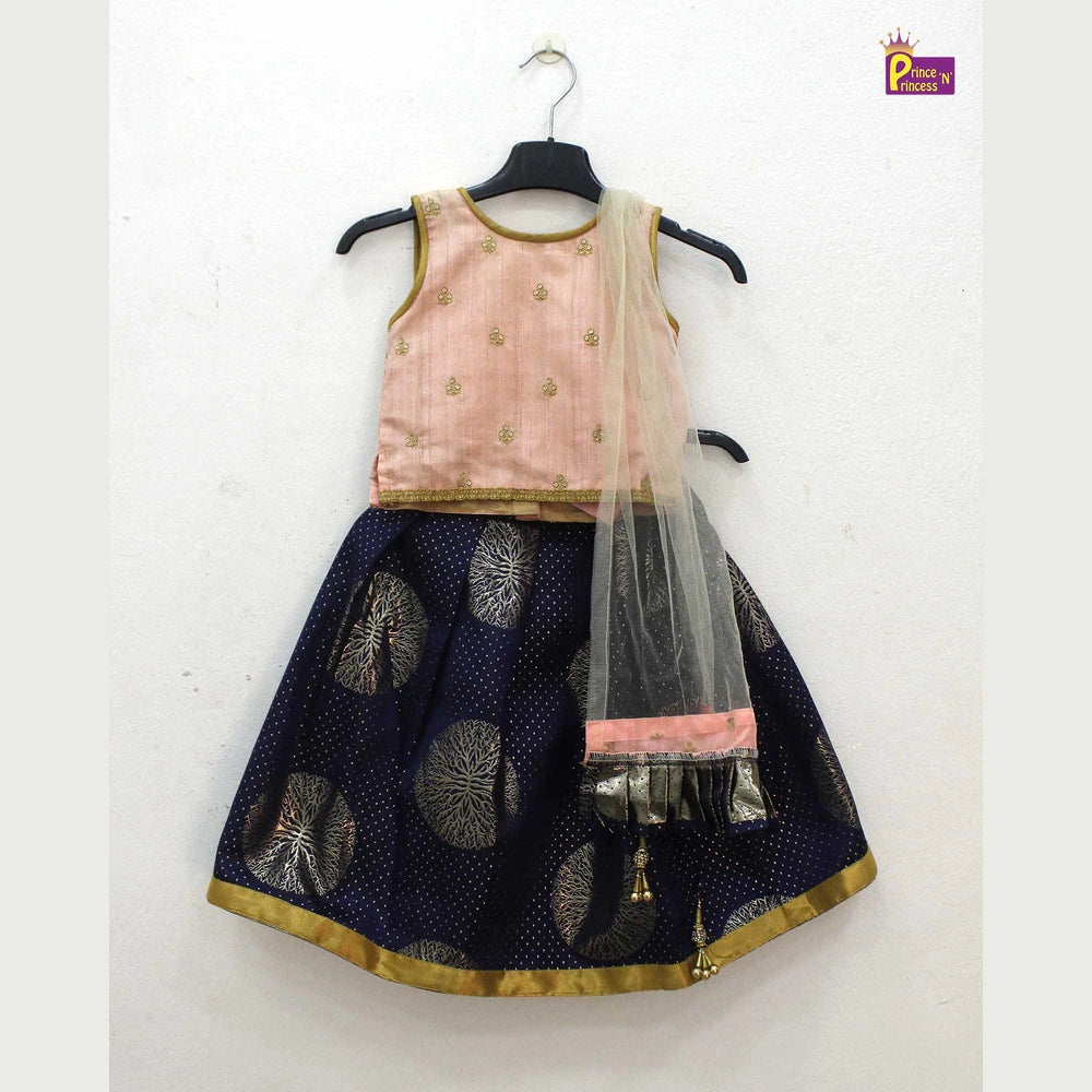 Peach with Navy Embroidery net Lehenga Choli LC092