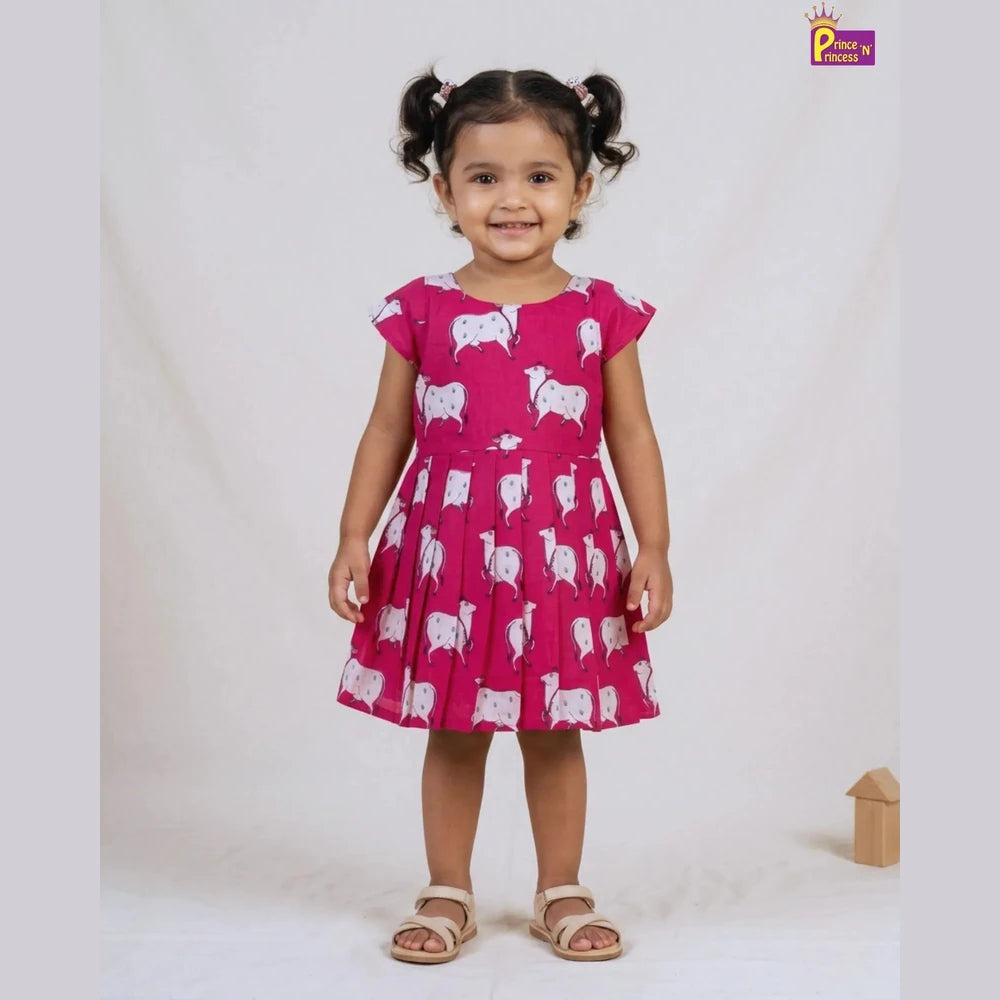 Pink Cotton Knee Frock for Kids | Soft Comfortable Daily Wear CF381