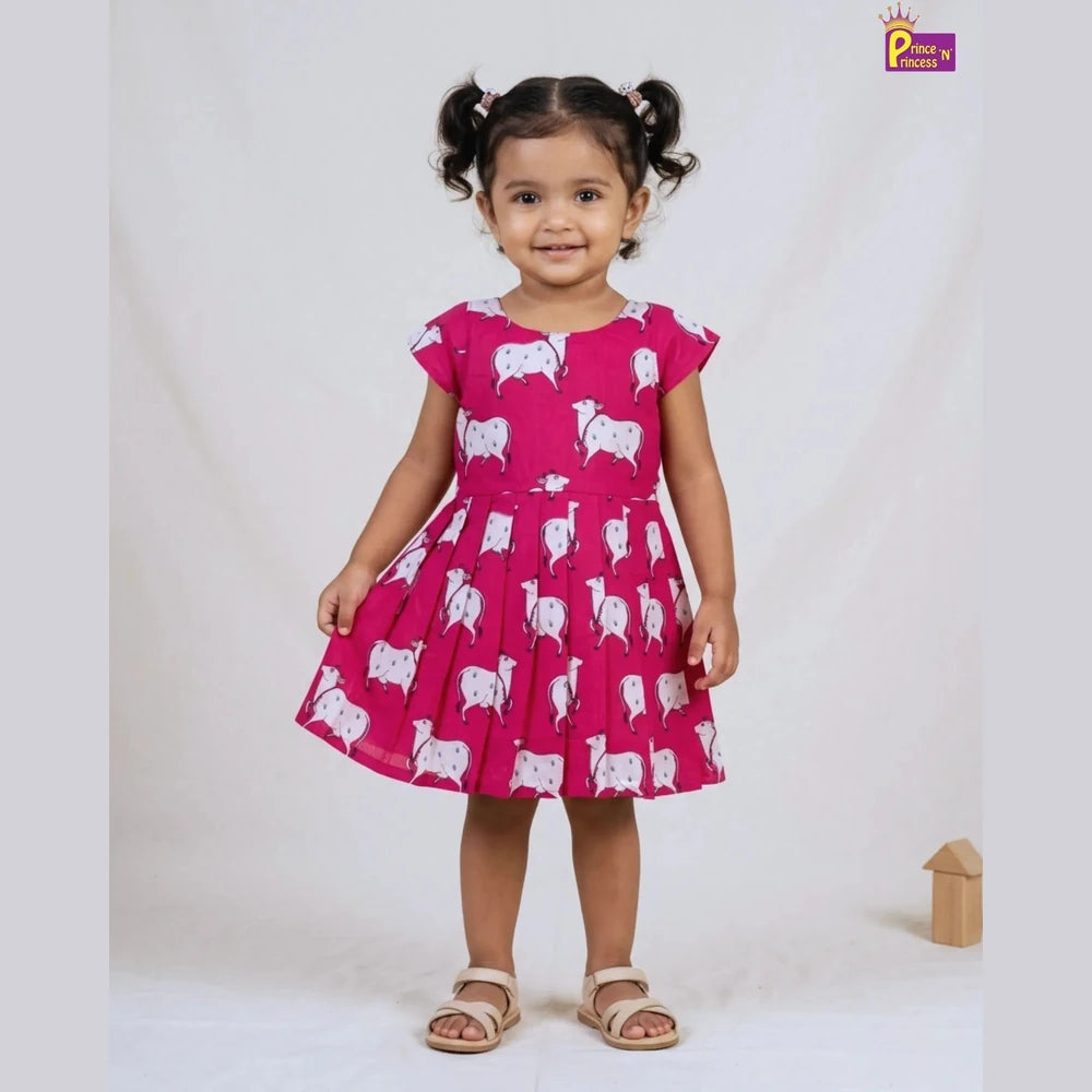 Pink Cotton Knee Frock for Kids | Soft Comfortable Daily Wear CF381