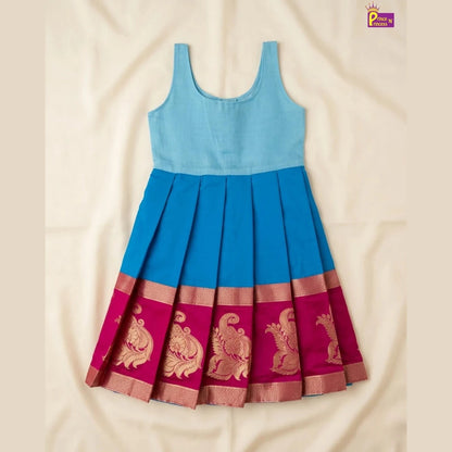 Pink & Sky Blue Raw Silk Pattu Pavadai for Girls Banarasi Border PPP2042