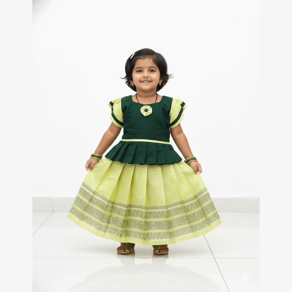 Prince N Princess Green And Pista Green Baby Pattu Pavadai PPP1301