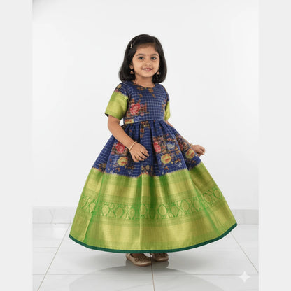 Prince N Princess Navy Blue Organza Check Gown PG220
