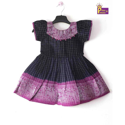 Prince N Princess Navy Sungudi Cotton Frock CF263