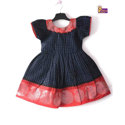 Prince N Princess Navy with Red Sungudi Cotton Frock CF262