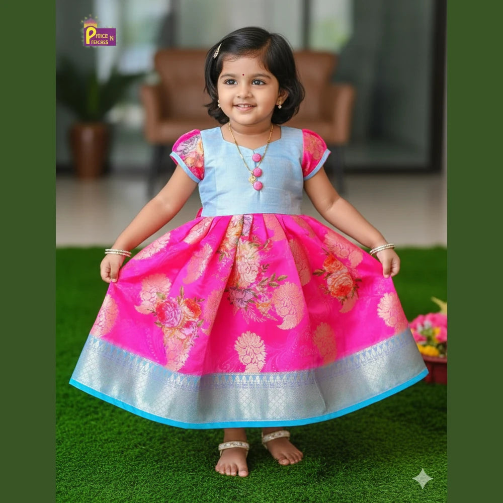 Prince N Princess Pink blue Organza Check Gown PG298