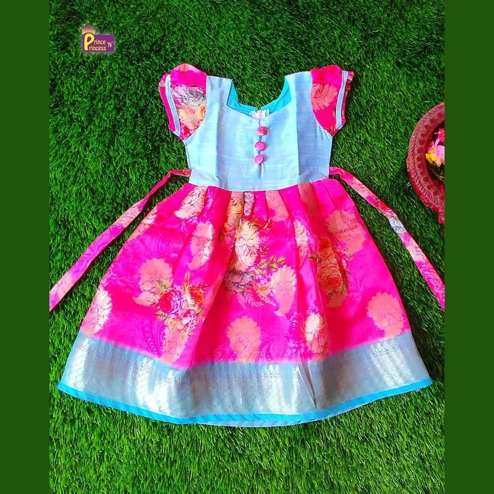 Prince N Princess Pink blue Organza Check Gown PG298