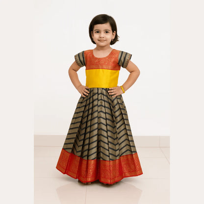 Prince N Princess yellow And Black Banarasi Chanderi Gown PG341