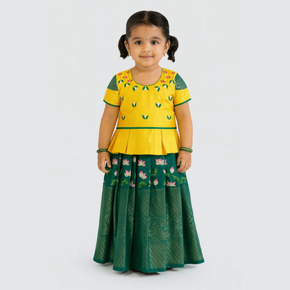 Prince N Princess Yellow And Green AARI Work pattu Pavadai PPP1391