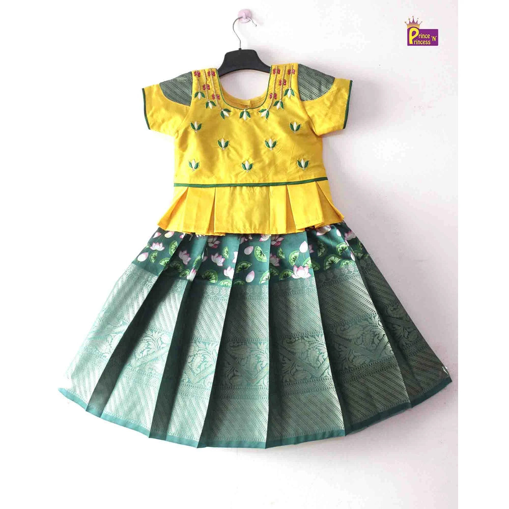 Prince N Princess Yellow And Green AARI Work pattu Pavadai PPP1391