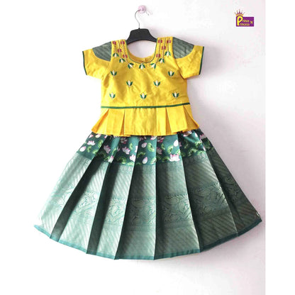 Prince N Princess Yellow And Green AARI Work pattu Pavadai PPP1391