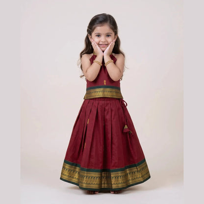 Red Kalyani Cotton Halter Neck Pavadai for Girls - Pongal Wear PPP2168