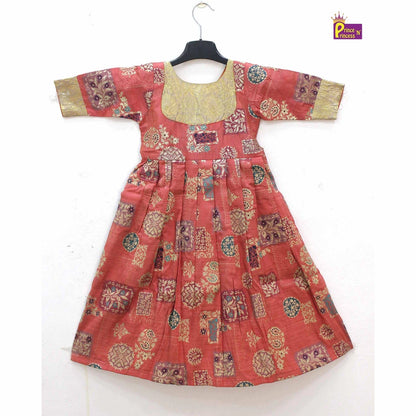 Red skyblue Kids Ethnic Party Gown with Dupetta and Belt PG362