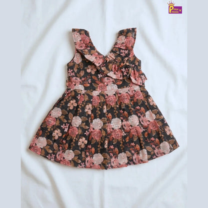 Summer Cotton Frock for Baby Girls Floral Brown Casual Dress CF352