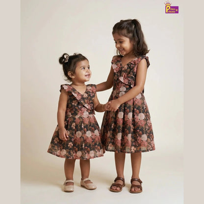 Summer Cotton Frock for Baby Girls Floral Brown Casual Dress CF352