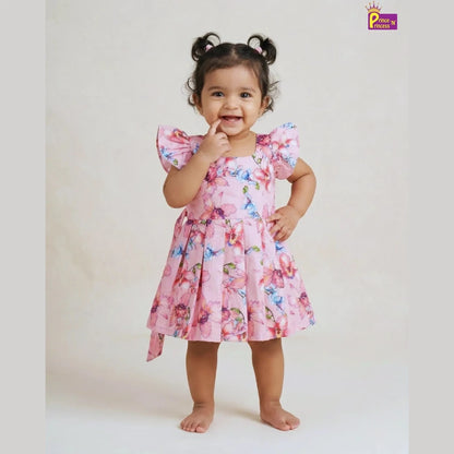 Summer Cotton Frock for Baby Girls Pink Floral Casual Dress CF409