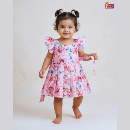 Summer Cotton Frock for Baby Girls Pink Floral Casual Dress CF409