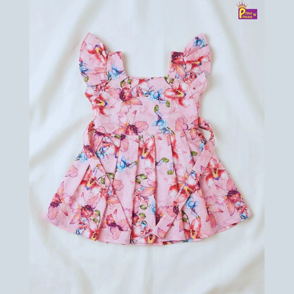 Summer Cotton Frock for Baby Girls Pink Floral Casual Dress CF409